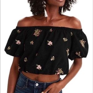 American Eagle Outfitters Off Shoulder Floral Embroidered Top